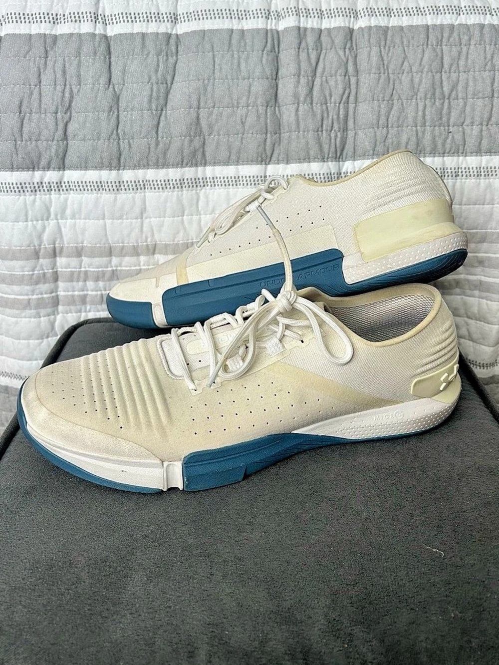 Under Armour Athletic Shoes Cream & Blue Size 14